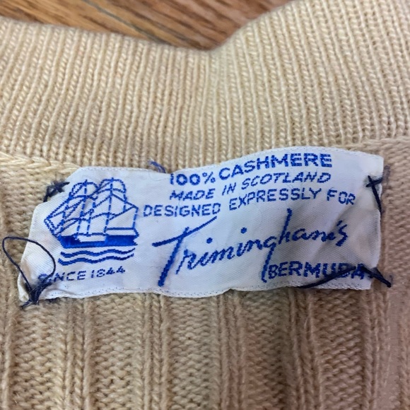 VTG Trimingham’s Bermuda Scottish Cashmere Cardigan Ribbed Tan/Yellow/Beige M - Picture 3 of 7